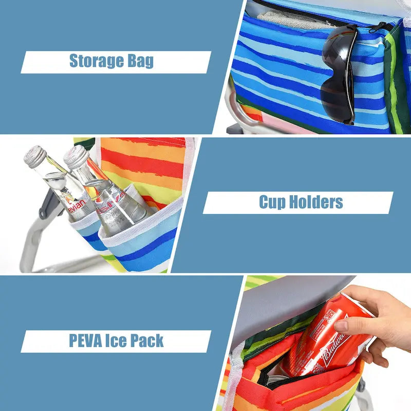 Gymax Lot de 2 chaises de plage pliables avec sac à dos inclinables pour camping - Voir détails
