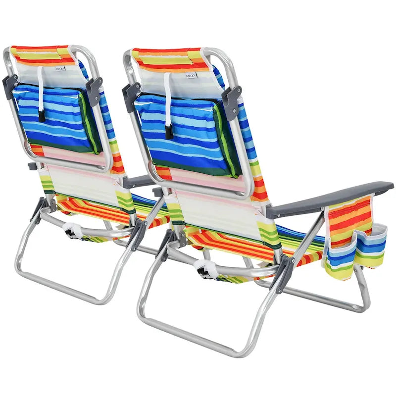 Gymax Lot de 2 chaises de plage pliables avec sac à dos inclinables pour camping - Voir détails