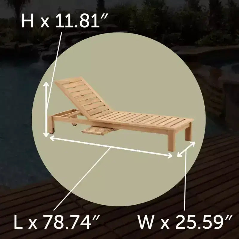 Chaise longue d'extérieur en teck naturel nordique avec table d'appoint - Beige