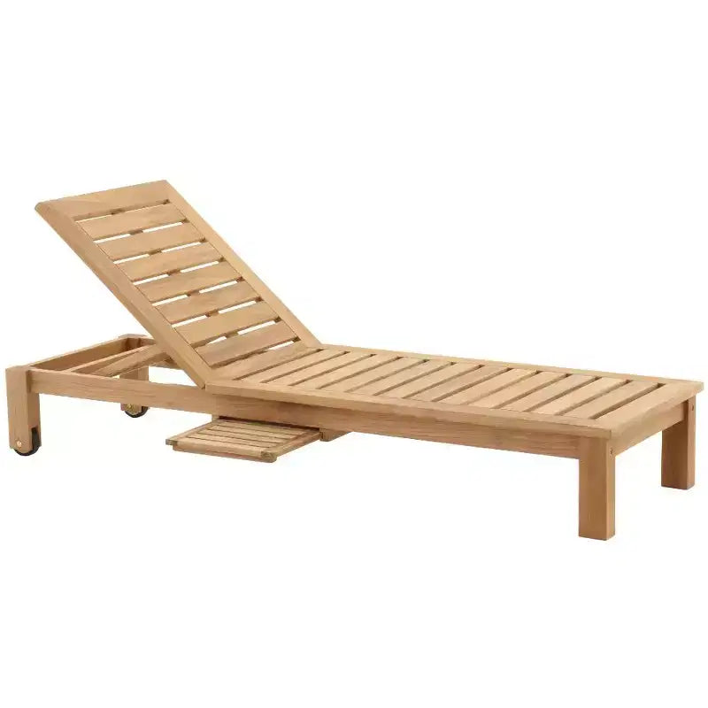Chaise longue d'extérieur en teck naturel nordique avec table d'appoint - Beige