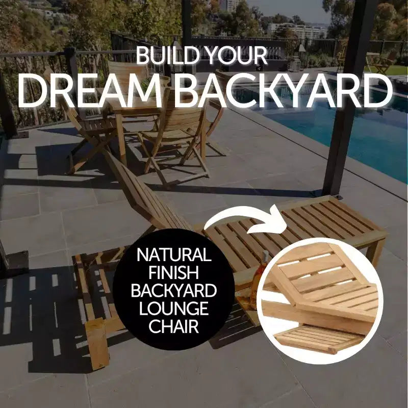 Chaise longue d'extérieur en teck naturel nordique avec table d'appoint - Beige