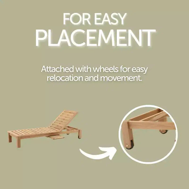 Chaise longue d'extérieur en teck naturel nordique avec table d'appoint - Beige