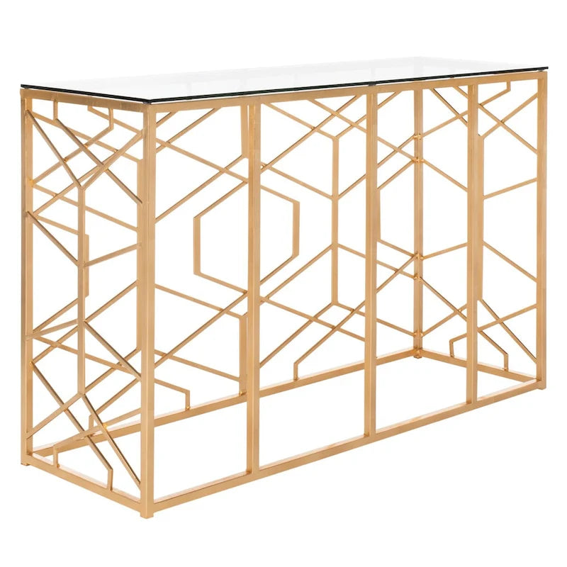 Console Corrine Safavieh Couture feuille d'or - 47 l. x 15,5 L. x 30 H. - 47 l. x 16 P. x 30 H.