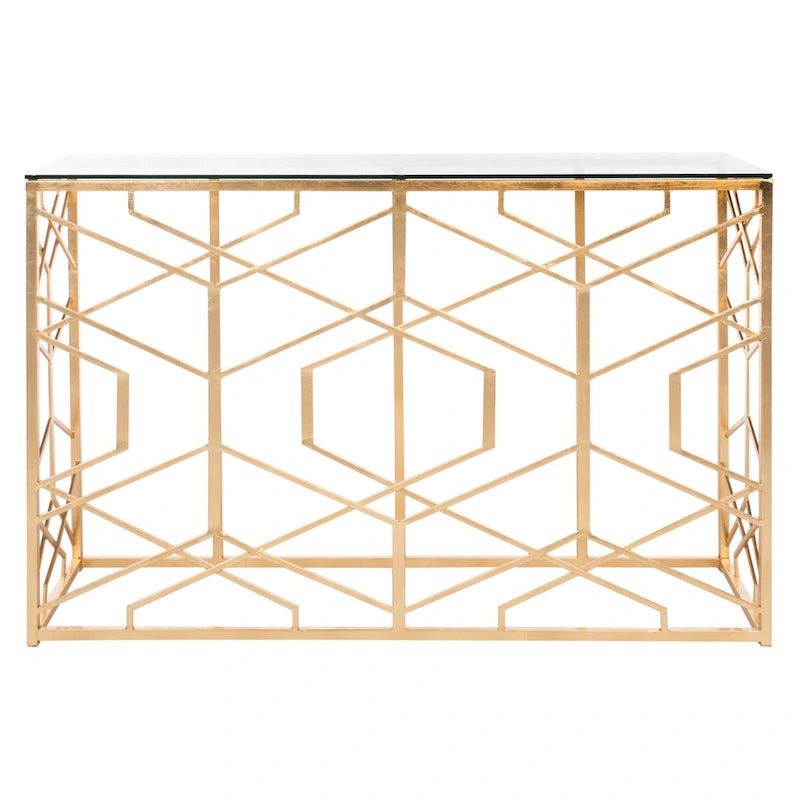 Console Corrine Safavieh Couture feuille d'or - 47 l. x 15,5 L. x 30 H. - 47 l. x 16 P. x 30 H.