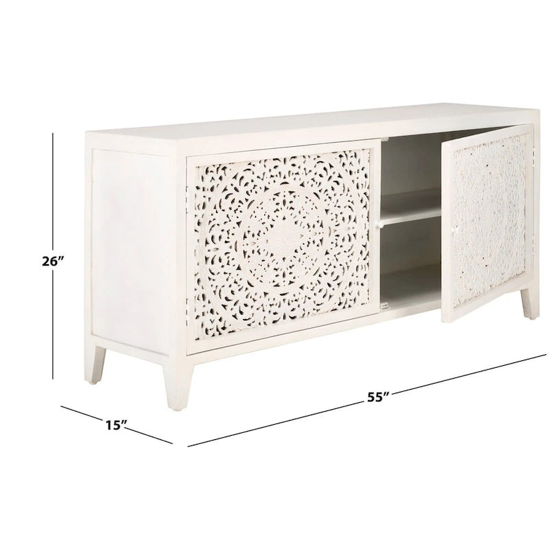 Meuble TV SAFAVIEH Ciji 2 étagères 2 portes (pour écran plat jusqu'à 60 pouces) – 139,7 cm L x 38,1 cm P x 66,04 cm H – 55"l x 15"p x 26"H