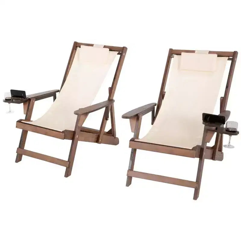 Jiallo Romantic Collection Canvas Sling Chair with Cup and Wine Holder (Set of 2)