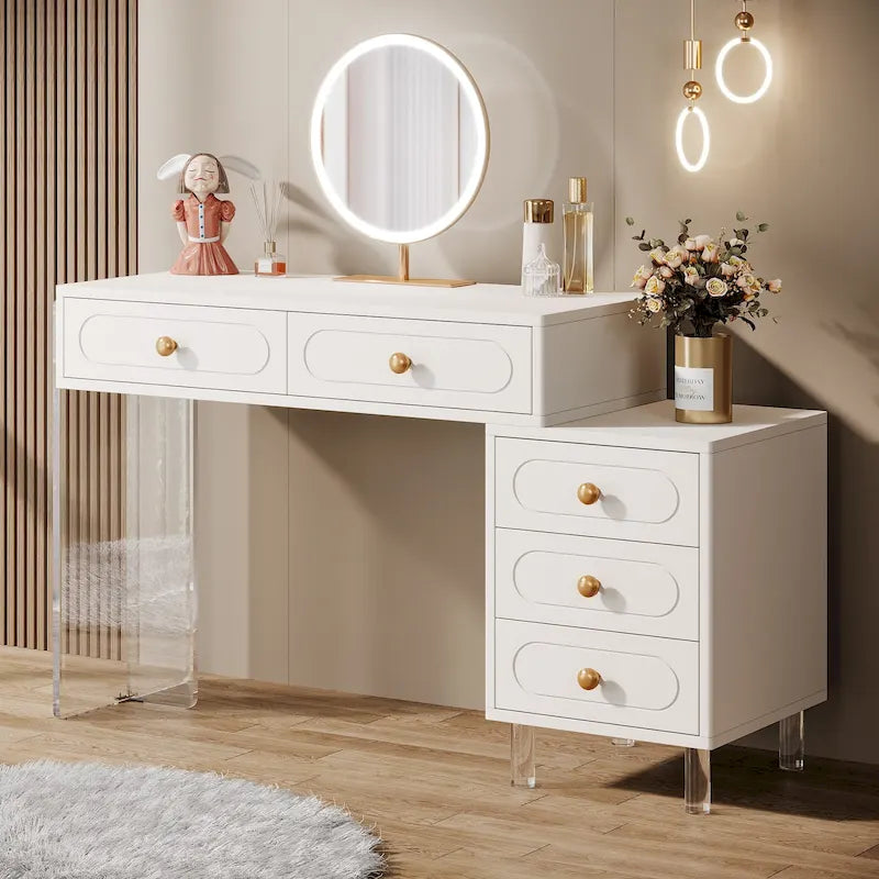 Coiffeuse extensible 5 tiroirs avec base en acrylique