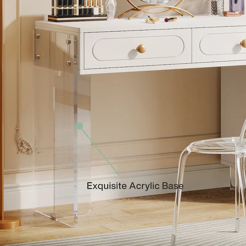 Coiffeuse extensible 5 tiroirs avec base en acrylique