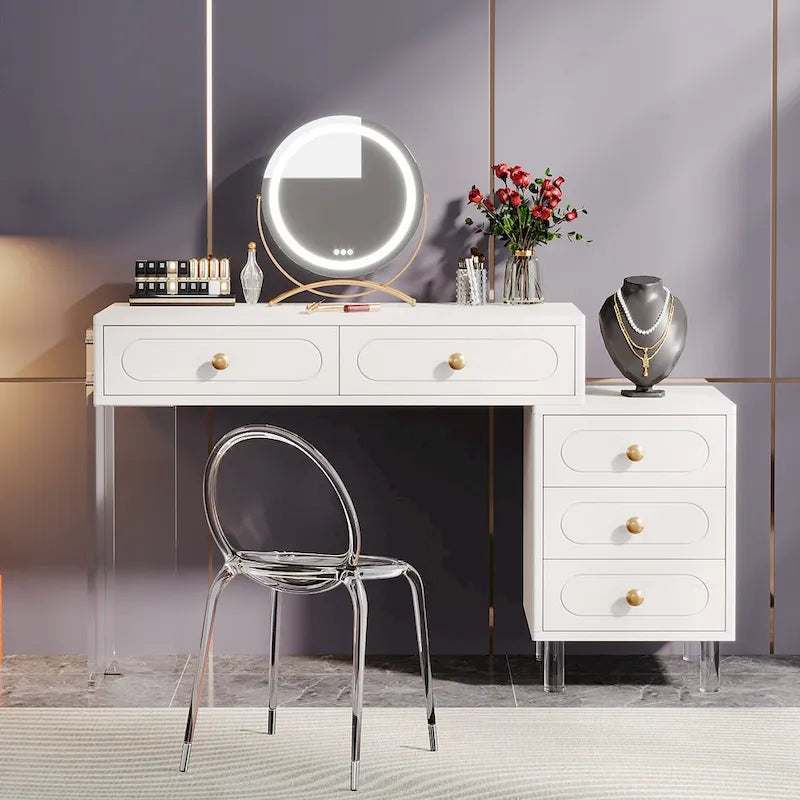 Coiffeuse extensible 5 tiroirs avec base en acrylique