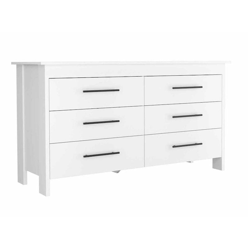 Commode rectangulaire 6 tiroirs chêne clair et blanc