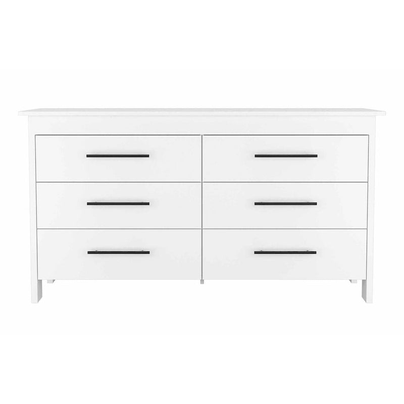 Commode rectangulaire 6 tiroirs chêne clair et blanc