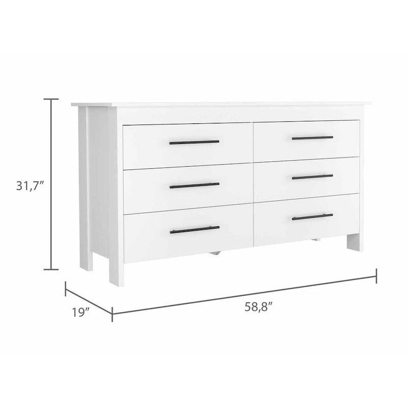Commode rectangulaire 6 tiroirs chêne clair et blanc