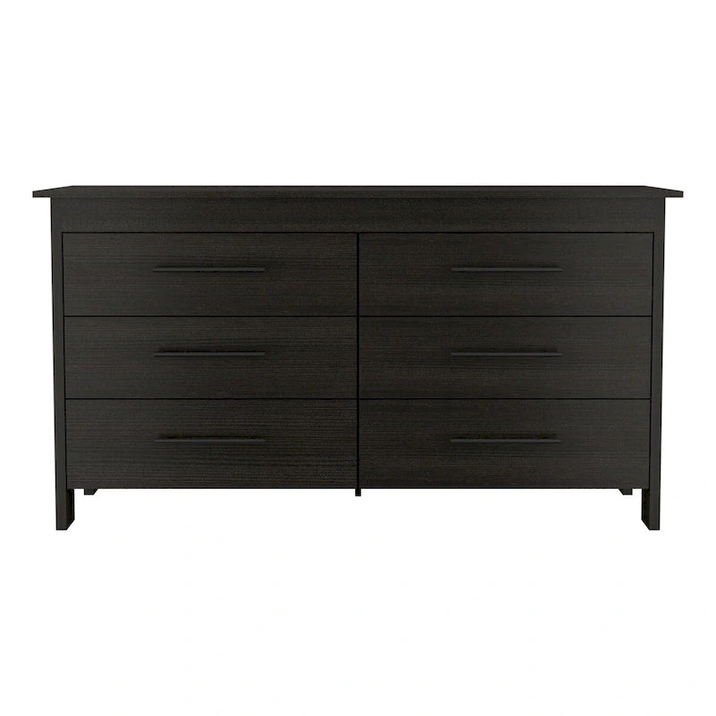 Commode rectangulaire 6 tiroirs chêne clair et blanc