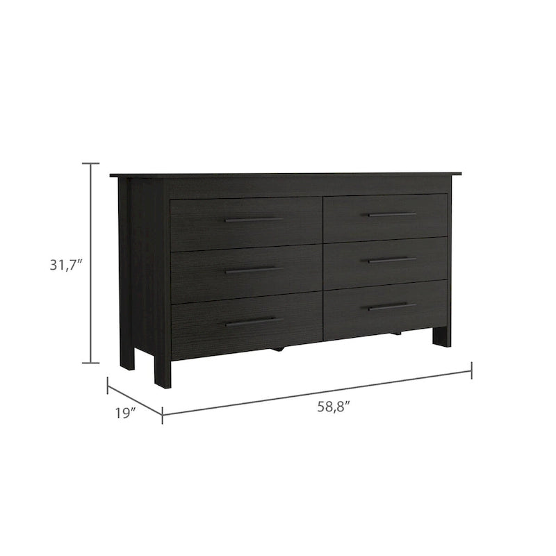 Commode rectangulaire 6 tiroirs chêne clair et blanc