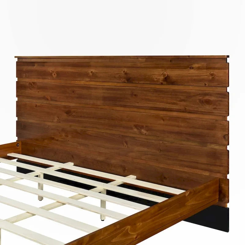 Lit plateforme King Size en bois massif avec tête de lit six pièces