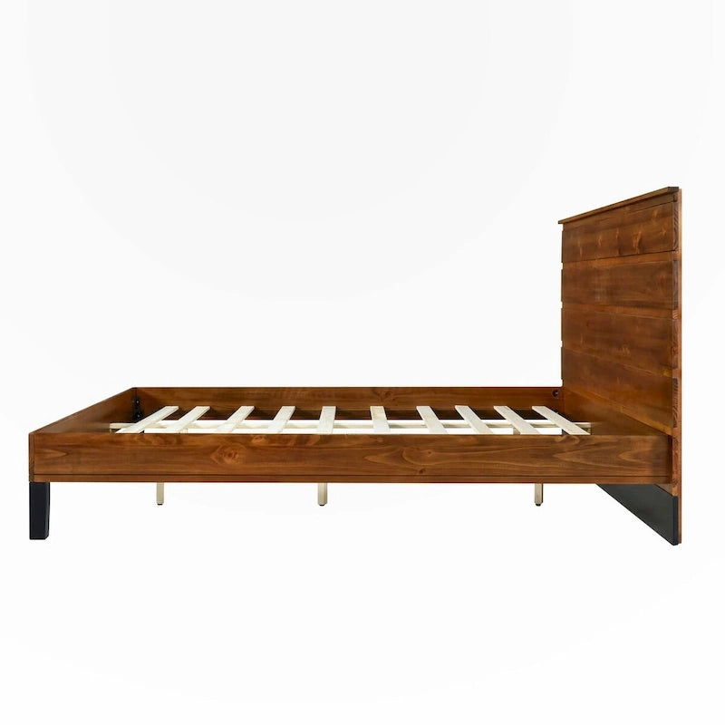 Lit plateforme King Size en bois massif avec tête de lit six pièces