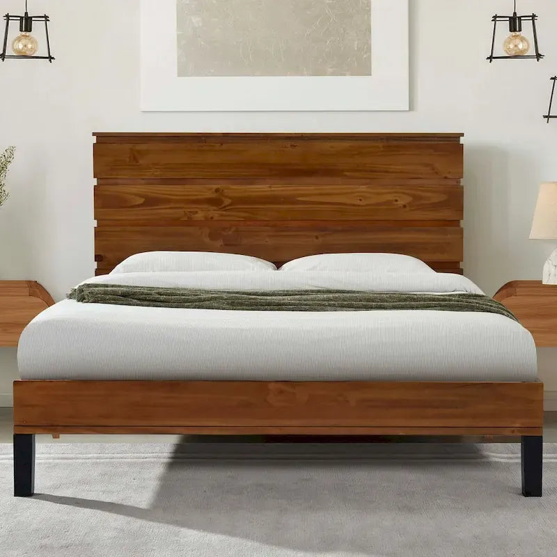 Lit plateforme King Size en bois massif avec tête de lit six pièces