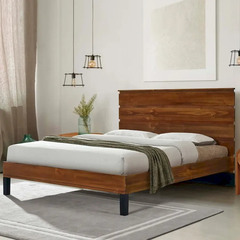Lit plateforme King Size en bois massif avec tête de lit six pièces
