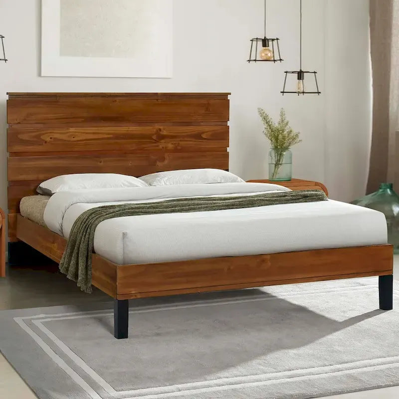 Lit plateforme King Size en bois massif avec tête de lit six pièces