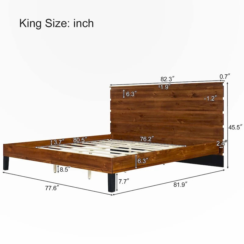 Lit plateforme King Size en bois massif avec tête de lit six pièces