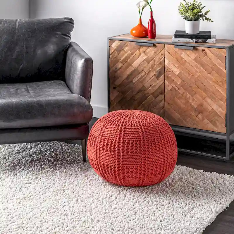 Pouf Nuloom en coton tricoté tressé décontracté