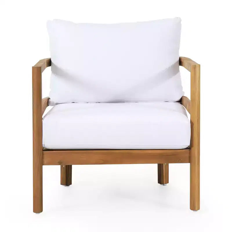 Christopher Knight Home Ellendale Outdoor Acacia Wood Club Chair with Cushions,Teak and White