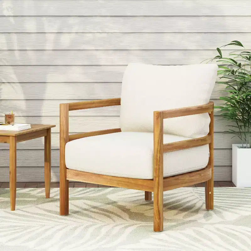 Christopher Knight Home Ellendale Fauteuil club d'extérieur en bois d'acacia avec coussins, teck et blanc