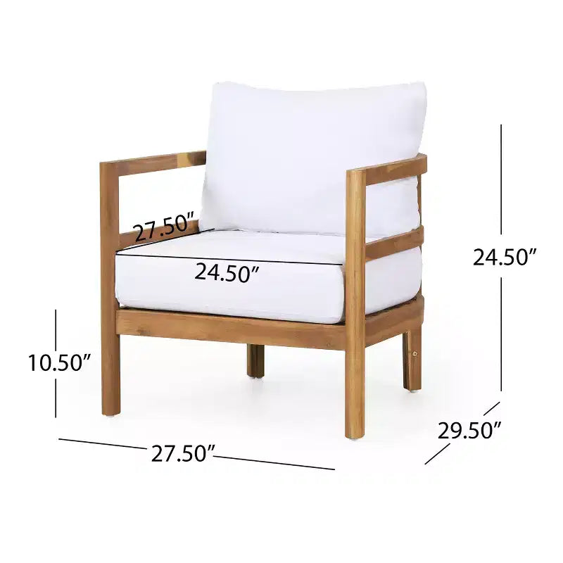 Christopher Knight Home Ellendale Fauteuil club d'extérieur en bois d'acacia avec coussins, teck et blanc