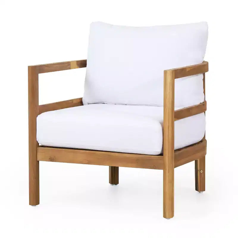 Christopher Knight Home Ellendale Fauteuil club d'extérieur en bois d'acacia avec coussins, teck et blanc