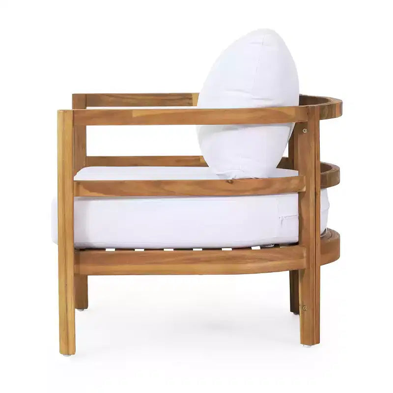 Christopher Knight Home Ellendale Fauteuil club d'extérieur en bois d'acacia avec coussins, teck et blanc