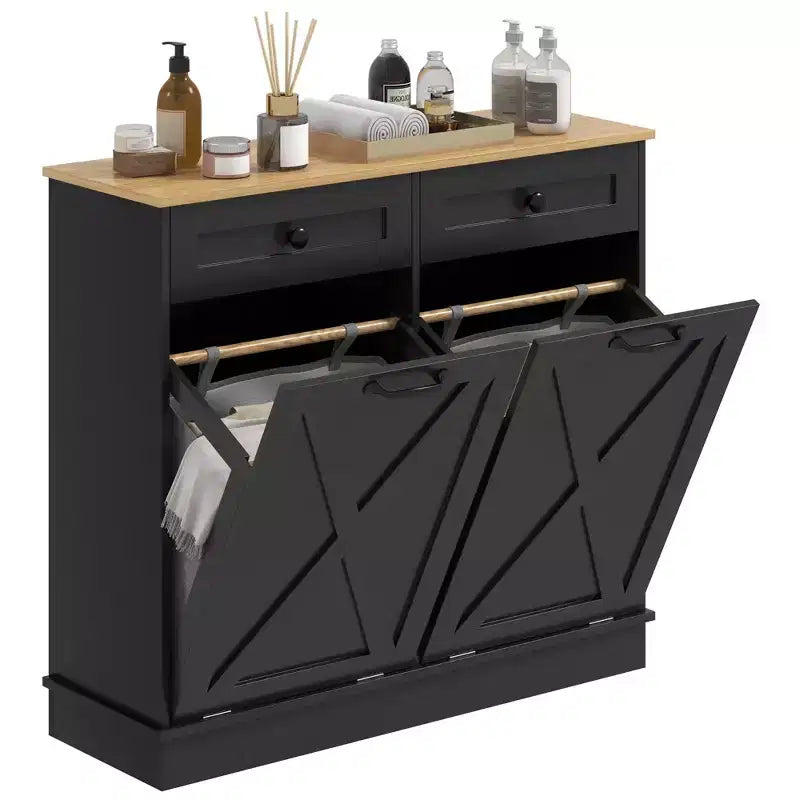 Meuble de salle de bain HOMCOM avec panier à linge basculant, 2 paniers amovibles et 2 tiroirs