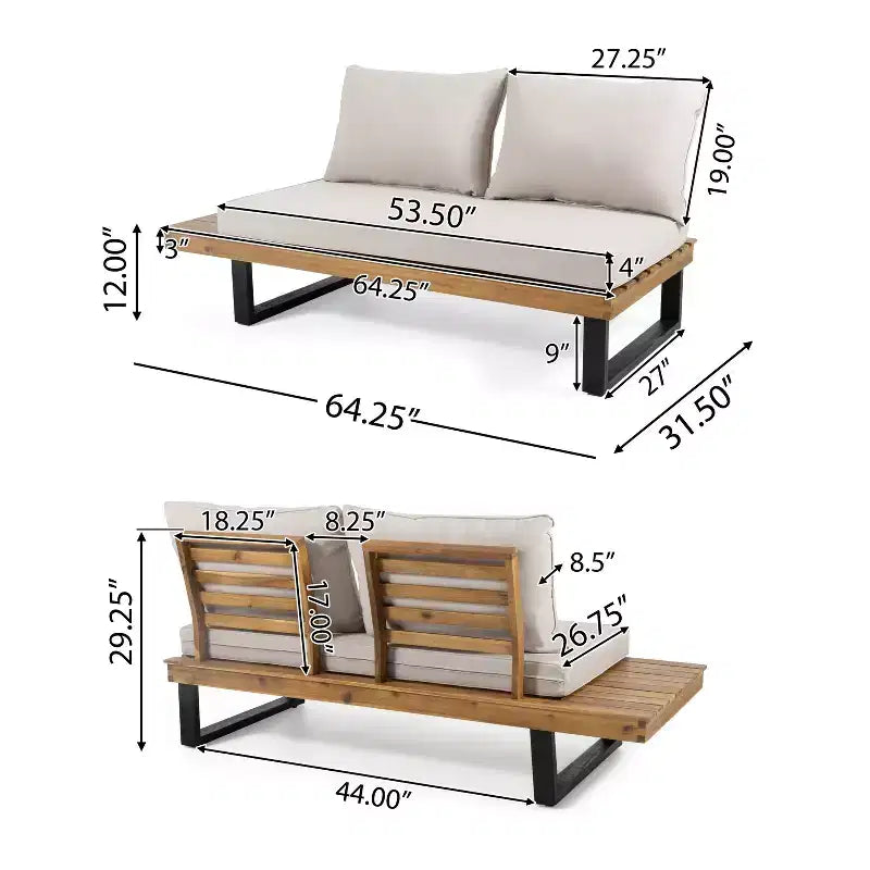 Canapé d'angle d'extérieur en forme de L, ensemble de loisirs pour patio, ensemble de sièges de conversation de jardin avec table basse et coussins résistants à l'eau - ModernLuxe