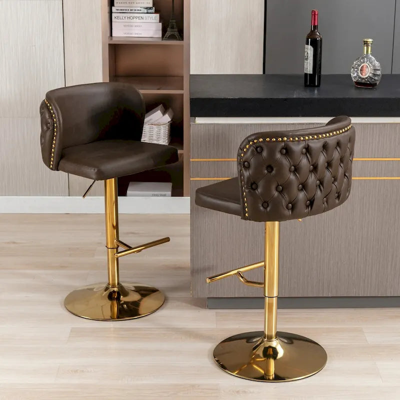 Lot de 2 tabourets de bar pivotants réglables en PU avec dossier touffeté