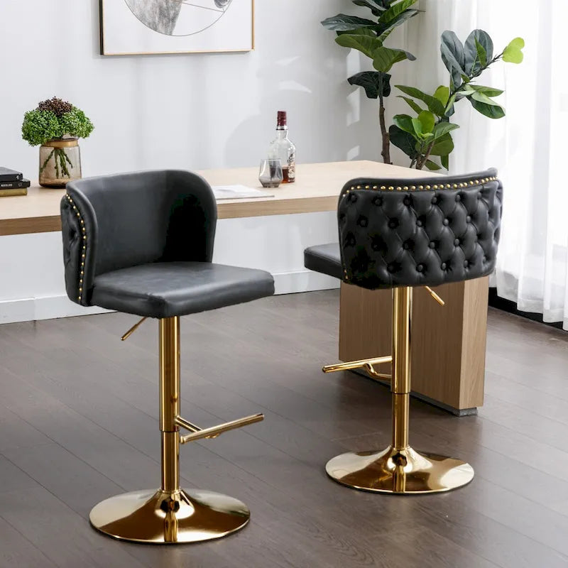 Lot de 2 tabourets de bar pivotants réglables en PU avec dossier touffeté