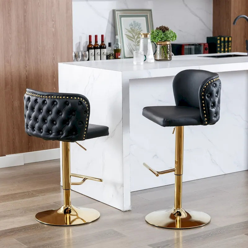 Lot de 2 tabourets de bar pivotants réglables en PU avec dossier touffeté