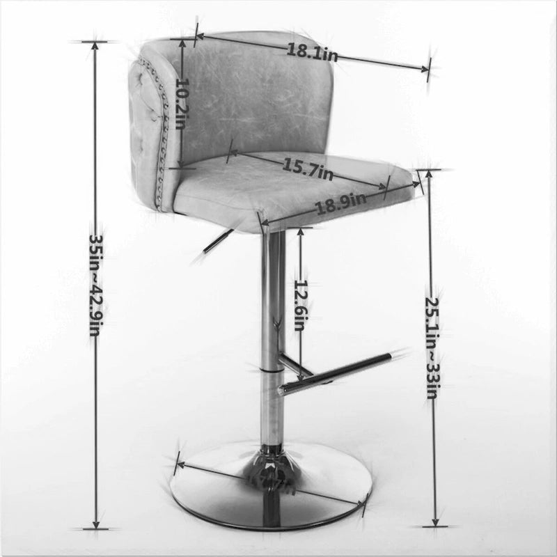 Lot de 2 tabourets de bar pivotants réglables en PU avec dossier touffeté
