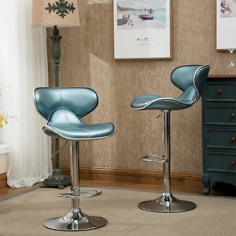 Tabouret de bar pivotant réglable avec vérin à gaz, base chromée, ensemble de 2