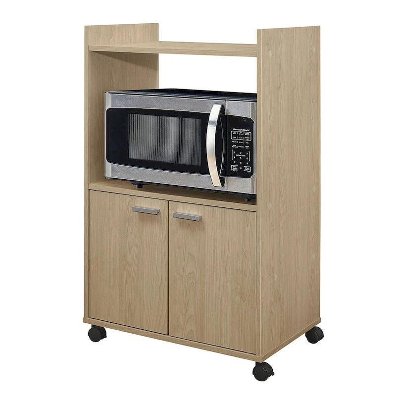 Meuble de cuisine pour micro-ondes 2 portes avec rangements, Hêtre