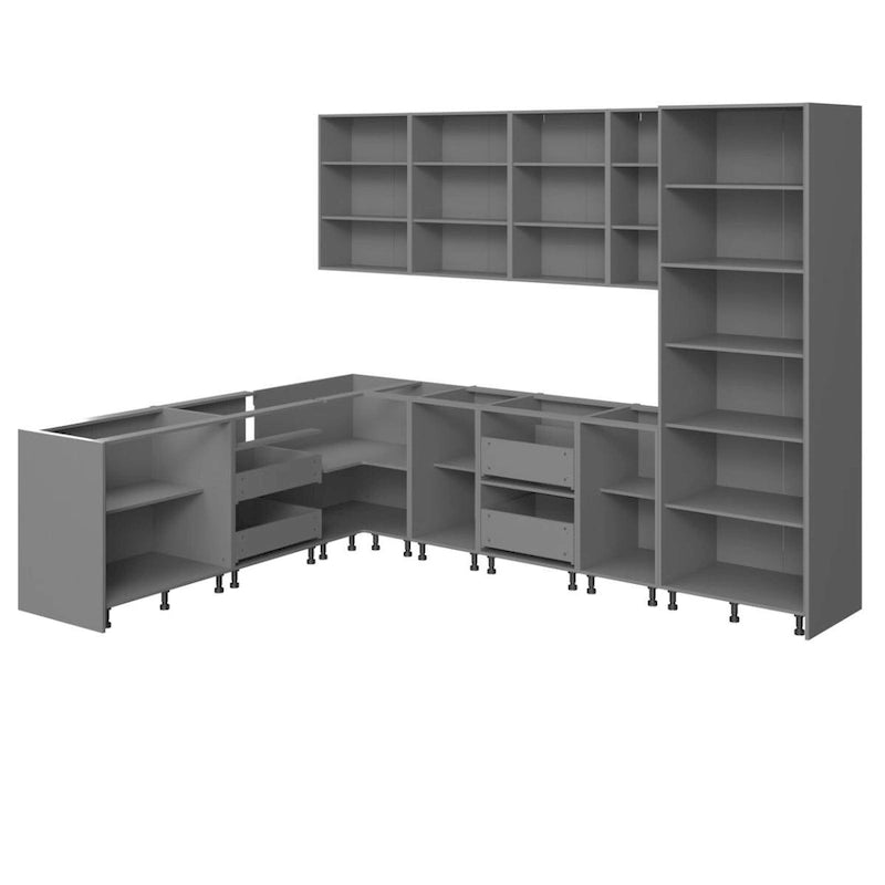 Collection Harmonie de Cuisine Blanc Brillant et Gris Socle Taille 8x10 pieds de large - 126x96