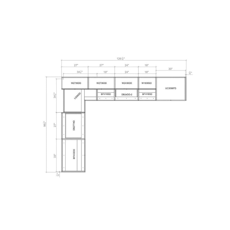 Collection Harmonie de Cuisine Blanc Brillant et Gris Socle Taille 8x10 pieds de large - 126x96
