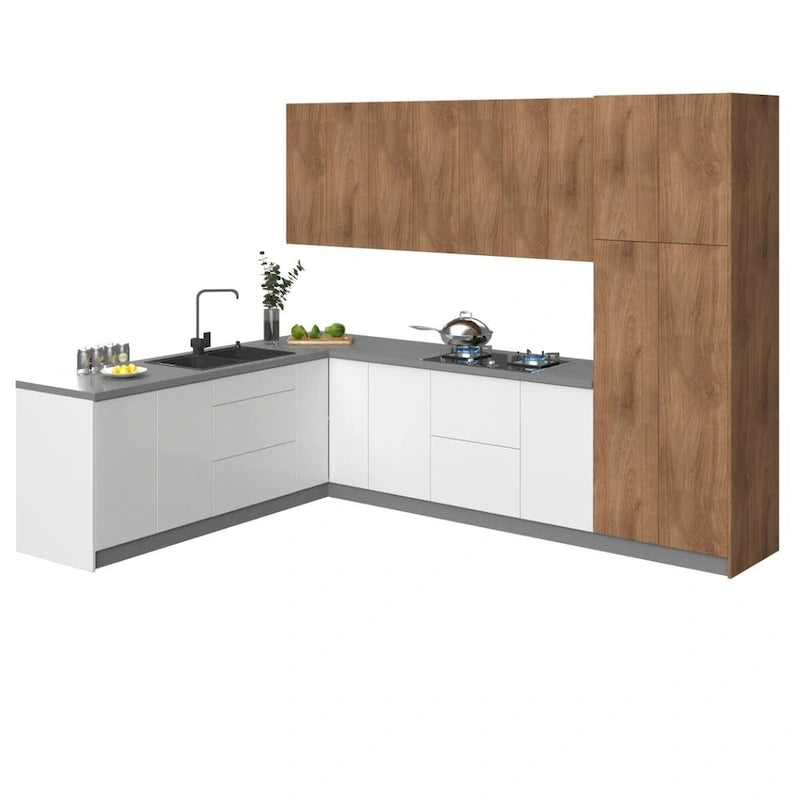 Collection Harmonie de Cuisine Blanc Brillant et Gris Socle Taille 8x10 pieds de large - 126x96