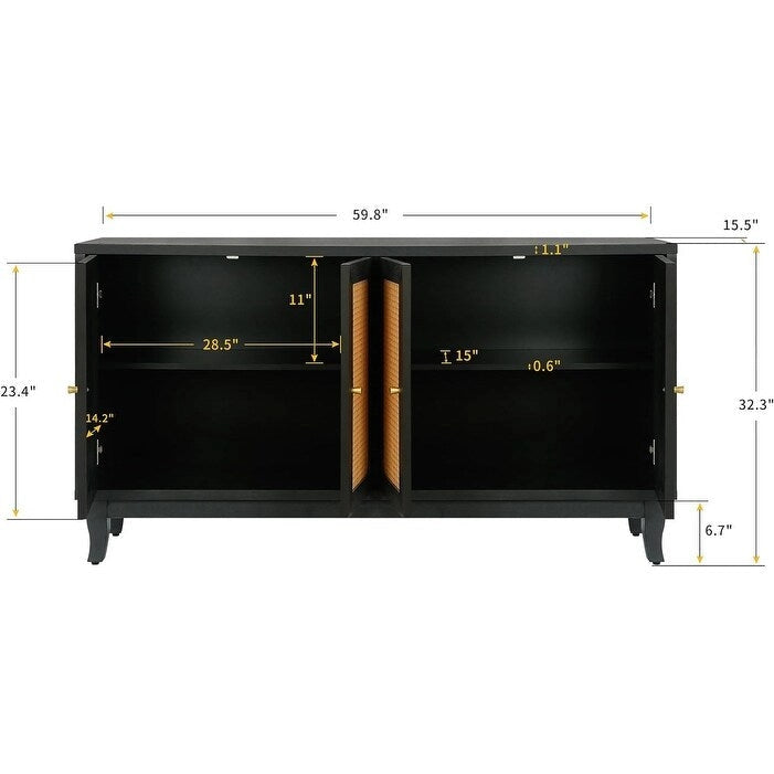 Roomfitters Armoire Buffet en Bois Fait Main de Qualité Supérieure avec 4 Portes en Rotin