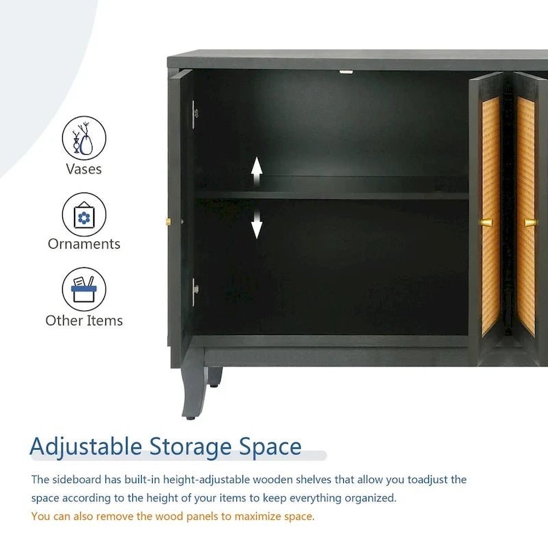 Roomfitters Armoire Buffet en Bois Fait Main de Qualité Supérieure avec 4 Portes en Rotin