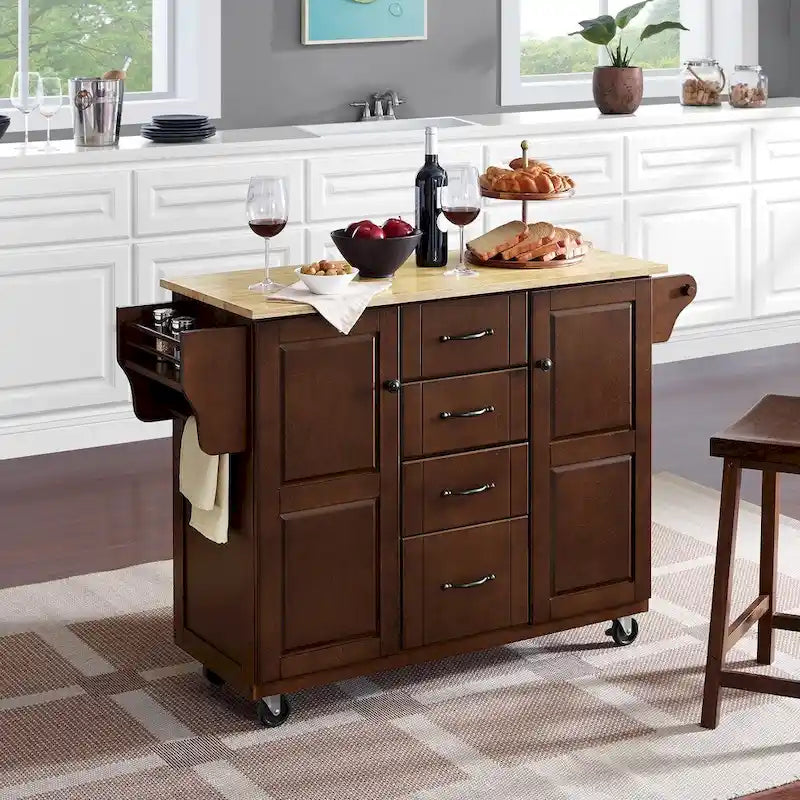 Desserte de cuisine Crosley Eleanor avec plateau en bois naturel - 45,7 P x 130,8 L x 89,5 H cm