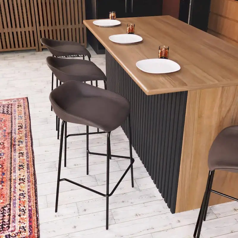 Tabouret de bar en cuir avec structure en fer thermolaqué - Lot de 2 de la série Servos