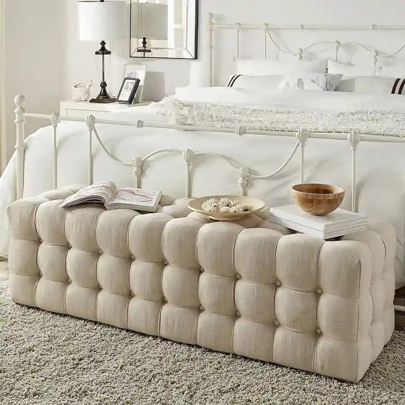 Banc capitonné en tissu de lin Knightsbridge par iNSPIRE Q Artisan