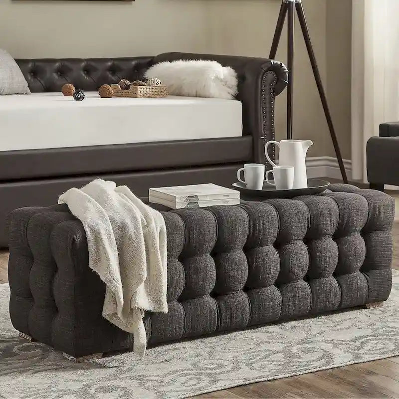 Banc capitonné en tissu de lin Knightsbridge par iNSPIRE Q Artisan