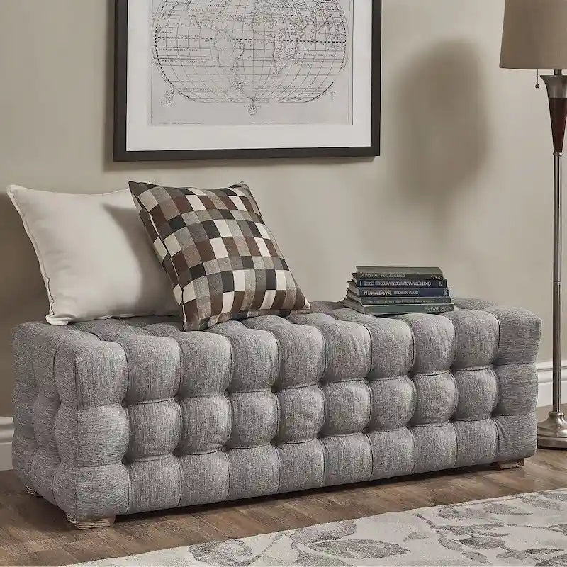 Banc capitonné en tissu de lin Knightsbridge par iNSPIRE Q Artisan