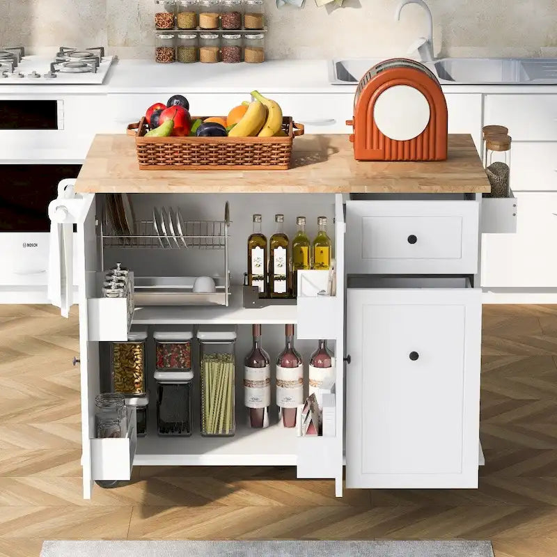 Îlot de cuisine sur roulettes avec abattant et organisateur extractible à 3 niveaux