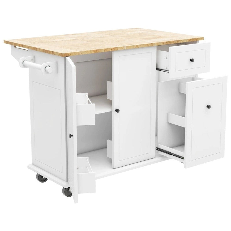 Îlot de cuisine sur roulettes avec abattant et organisateur extractible à 3 niveaux